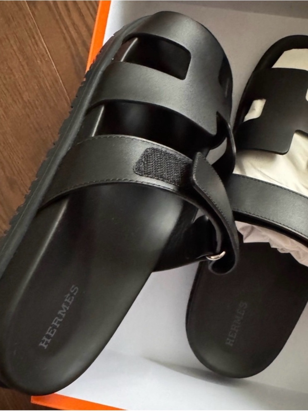 Hermes Black Oran Women's Slide Sandals - Picture 4 of 7